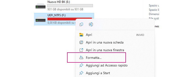 Menu opzioni drop down tasto destro