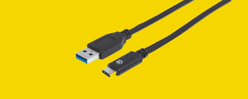 Un cavo con estremità USB-A e USB-C