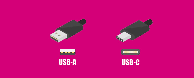 Schema che mostra differente forma connettore USB-A e USB-C