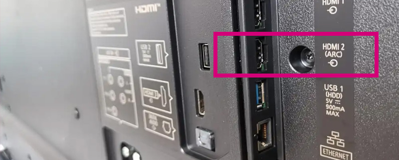 Particolare porte HDMI TV Samsung - in evidenza porta ARC