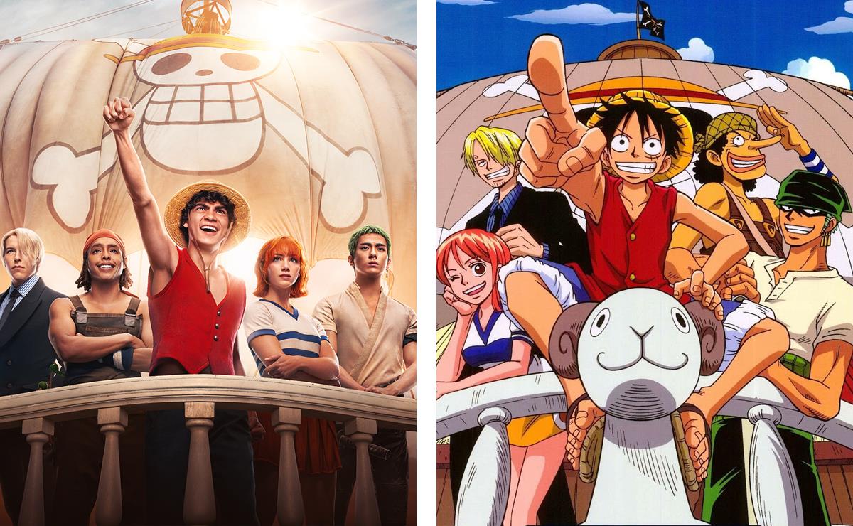 One Piece live action Netflix a sinistra e anime T