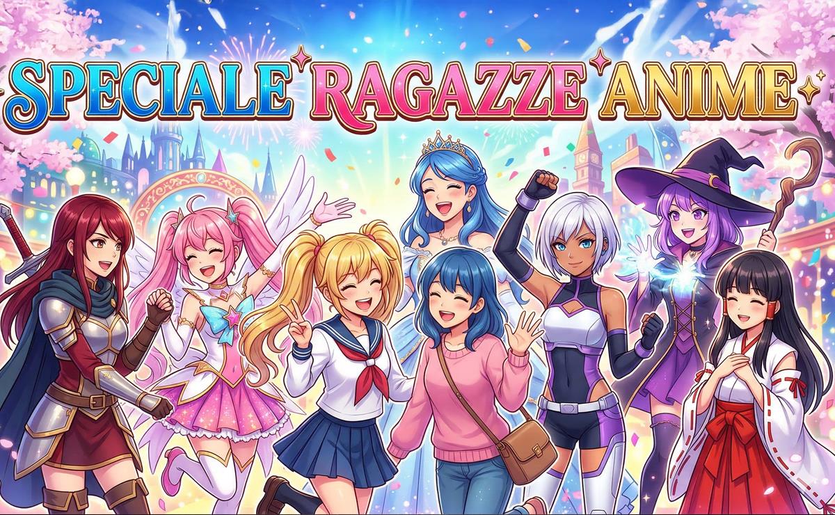 Collage di personaggi femminili degli anime in uno