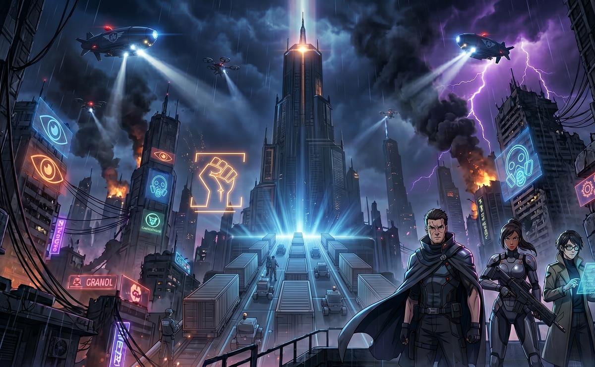 Immagine simbolica dei mondi distopici tra città f