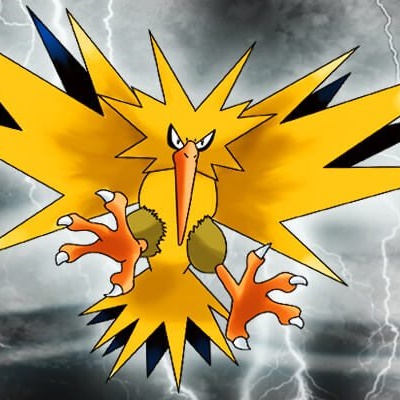 Zapdos, uccello leggendario di tipo Elettro e Volante della prima generazione