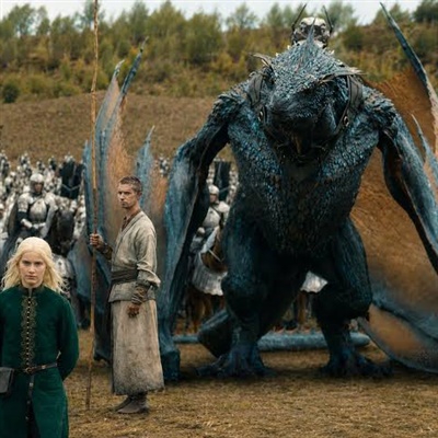 Tessarion, la Regina Blu, dragonessa blu cobalto di Daeron Targaryen in House of the Dragon